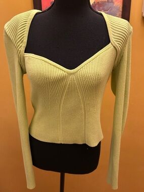 Express Lime Green Ribbed Sweetheart Sweater Size Large W/ Shoulder Pads